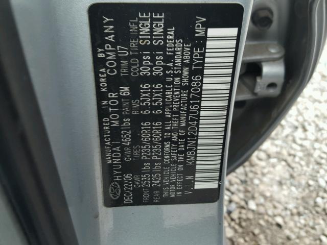 KM8JN12D47U617086 - 2007 HYUNDAI TUCSON SE SILVER photo 10