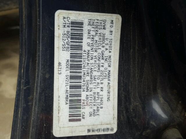 4T1SV24E1MU347634 - 1991 TOYOTA CAMRY BLUE photo 10