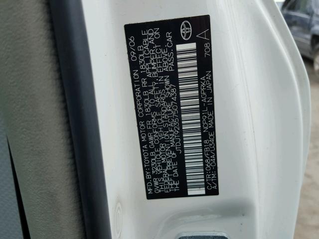 JTDJT923575074387 - 2007 TOYOTA YARIS WHITE photo 10