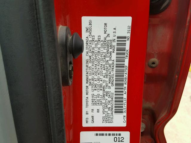 5TELU42N66Z194012 - 2006 TOYOTA TACOMA DOU RED photo 10