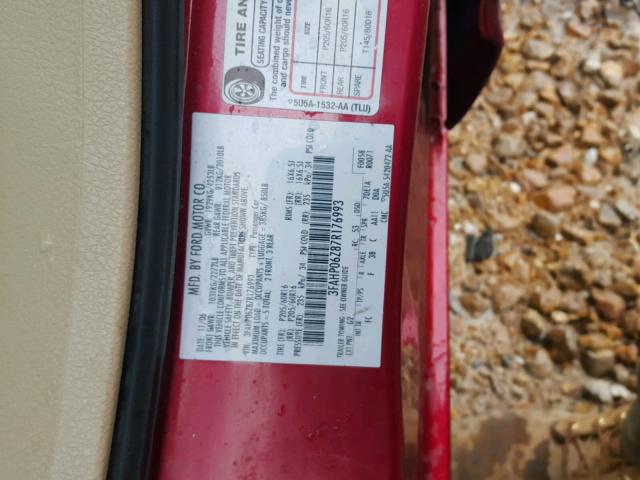 3FAHP06Z87R176993 - 2007 FORD FUSION S RED photo 10