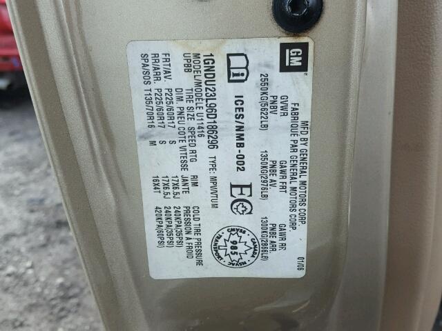 1GNDU23L96D186296 - 2006 CHEVROLET UPLANDER L 米色 照片 10