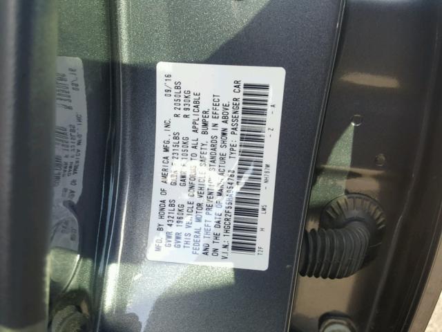 1HGCR2F55HA054788 - 2017 HONDA ACCORD SPO GRAY photo 10