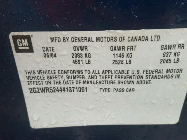 2G2WR524441371061 - 2004 PONTIAC GRAND PRIX Mavi foto 10