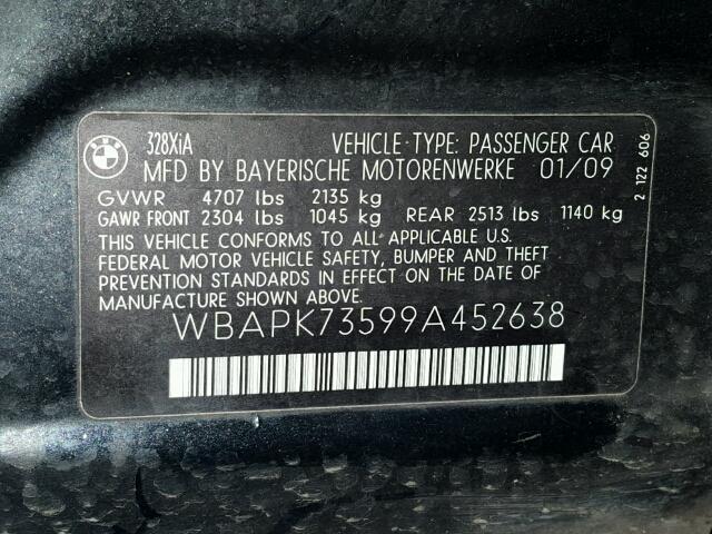 WBAPK73599A452638 - 2009 BMW 328 XI BLACK photo 10