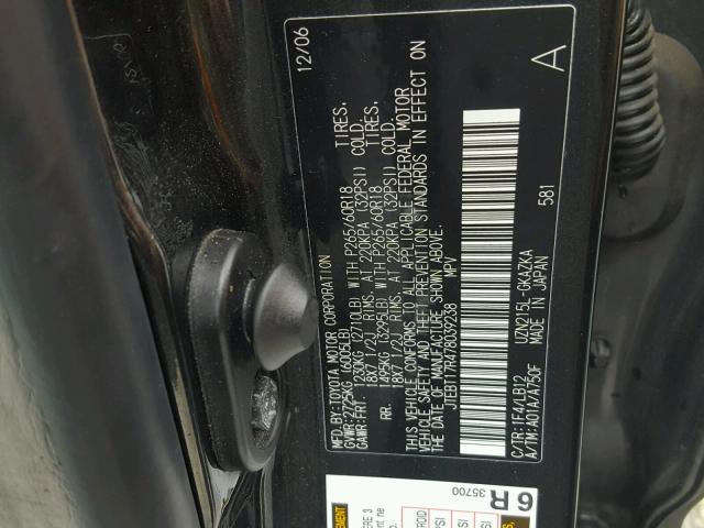 JTEBT17R478039238 - 2007 TOYOTA 4RUNNER LI BLACK photo 10