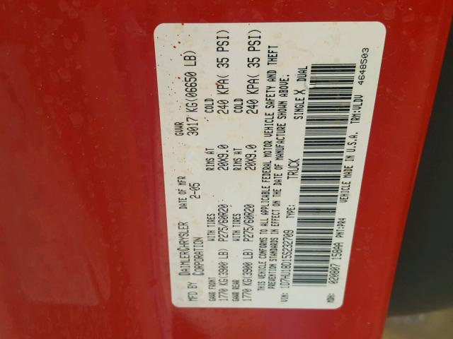 1D7HU18D15S232709 - 2005 DODGE RAM 1500 S RED photo 10