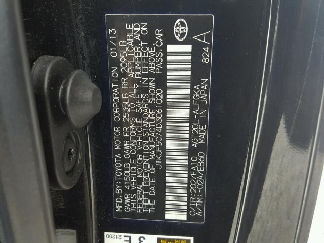 JTKJF5C74D3061020 - 2013 TOYOTA SCION TC 黑色 照片 10