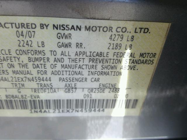 1N4AL21EX7N459444 - 2007 NISSAN ALTIMA 2.5 GRAY photo 10