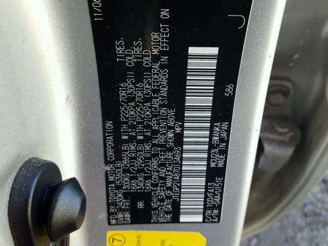 JTEGP21A870134693 - 2007 TOYOTA HIGHLANDER SILVER photo 10