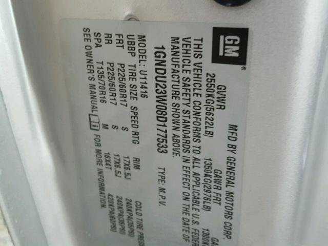 1GNDU23W08D177533 - 2008 CHEVROLET UPLANDER L 银色 照片 10