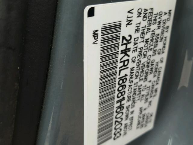 2HKRL18681H602033 - 2001 HONDA ODYSSEY EX GRAY photo 10