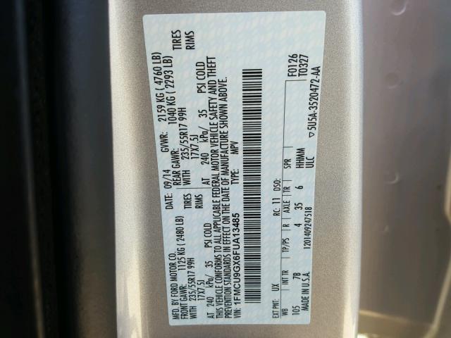 1FMCU9GX6FUA13485 - 2015 FORD ESCAPE SE SILVER photo 10