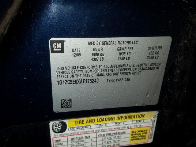 1G1ZC5E0XAF175240 - 2010 CHEVROLET MALIBU 1LT 蓝色 照片 10