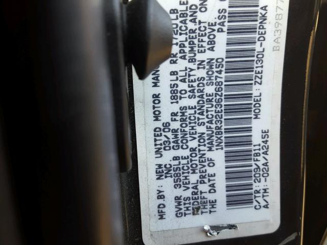 1NXBR32E36Z687450 - 2006 TOYOTA COROLLA CE BLACK photo 10