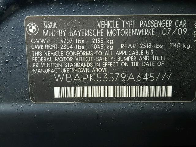 WBAPK53579A645777 - 2009 BMW 328 XI SUL BLUE photo 10