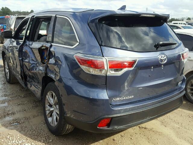 5TDKKRFH5FS094953 - 2015 TOYOTA HIGHLANDER BLUE photo 3