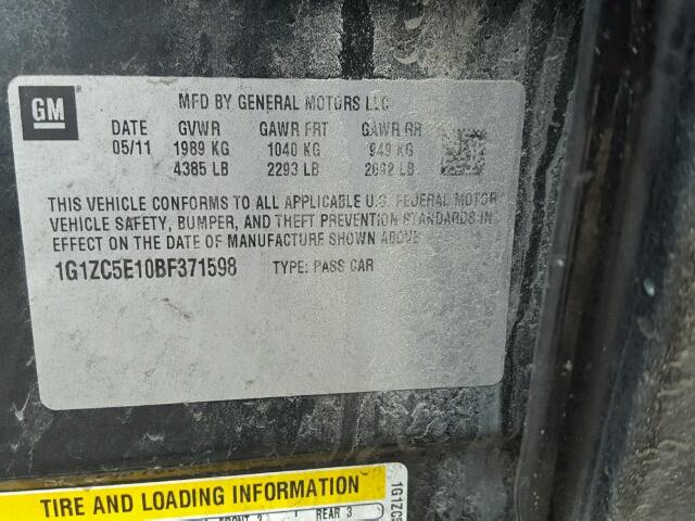 1G1ZC5E10BF371598 - 2011 CHEVROLET MALIBU 1LT 黑色 照片 10