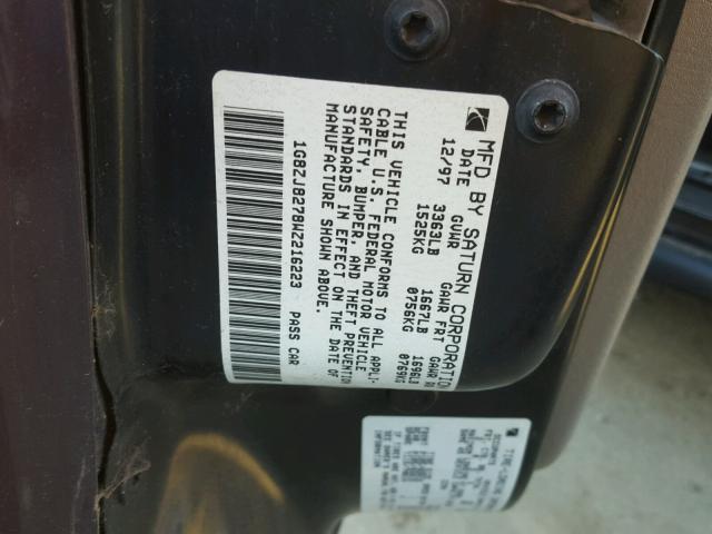 1G8ZJ8278WZ216223 - 1998 SATURN SW2 TAN photo 10