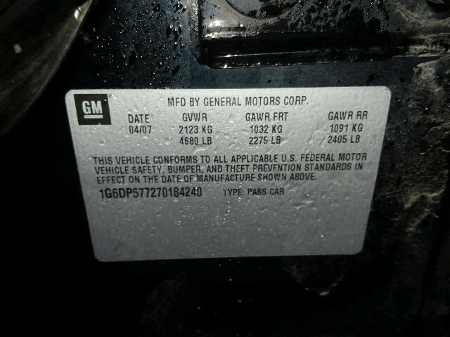 1G6DP577270184240 - 2007 CADILLAC CTS HI FEA BLACK photo 10