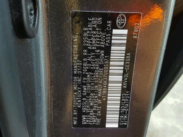 4T1BB46K37U005971 - 2007 TOYOTA CAMRY NEW SILVER photo 10