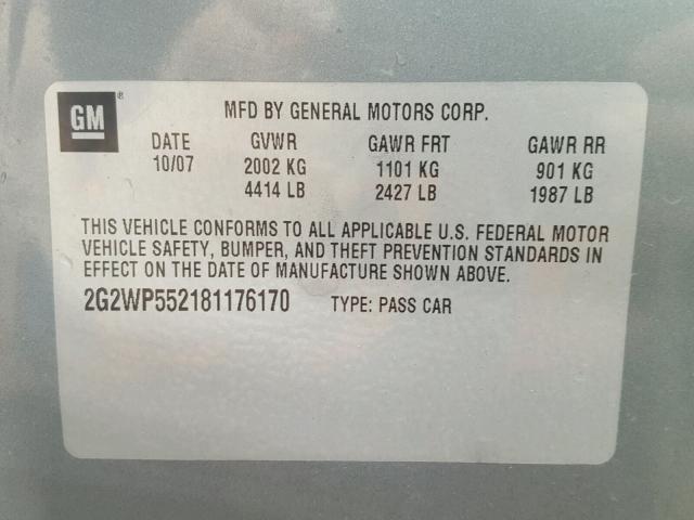 2G2WP552181176170 - 2008 PONTIAC GRAND PRIX Boz foto 10