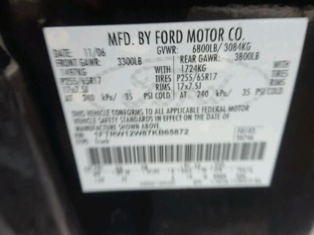 1FTRW12W87KB65872 - 2007 FORD F150 SUPER BLACK photo 10