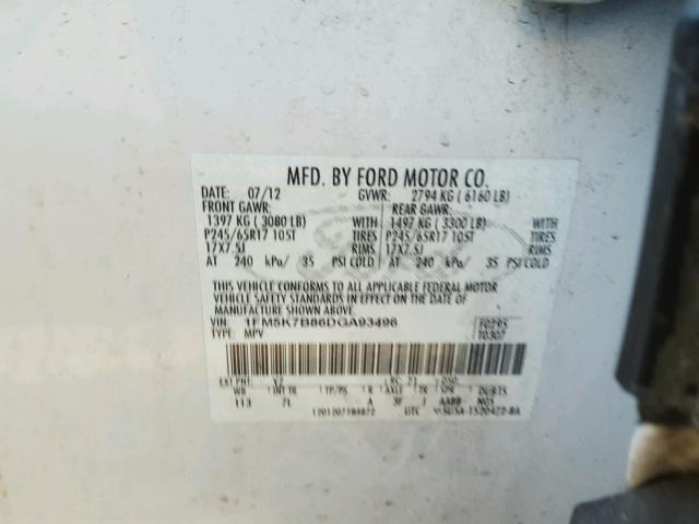 1FM5K7B86DGA93496 - 2013 FORD EXPLORER WHITE photo 10