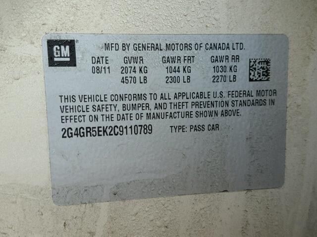 2G4GR5EK2C9110789 - 2012 BUICK REGAL GOLD photo 10