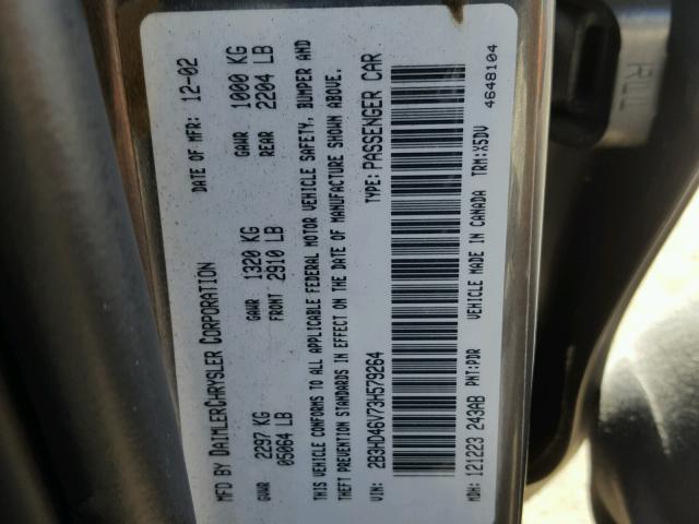 2B3HD46V73H579264 - 2003 DODGE INTREPID S 绿色 照片 10