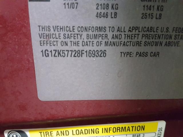 1G1ZK57728F169326 - 2008 CHEVROLET MALIBU LTZ Марун фото 10