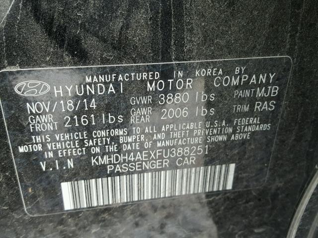 KMHDH4AEXFU388251 - 2015 HYUNDAI ELANTRA SE BLACK photo 10