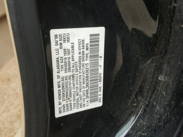 5FNRL38636B436215 - 2006 HONDA ODYSSEY EX BLACK photo 10