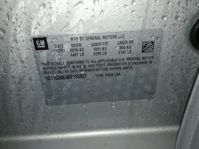 1G11C5SL9EF182827 - 2014 CHEVROLET MALIBU 1LT 银色 照片 10