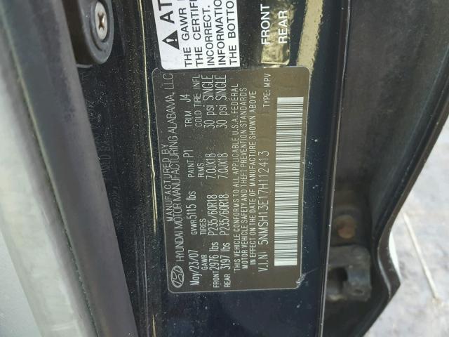 5NMSH13E17H112413 - 2007 HYUNDAI SANTA FE S BLUE photo 10