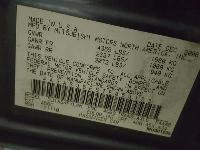 4A3AB36F57E053153 - 2007 MITSUBISHI GALANT ES GRAY photo 10