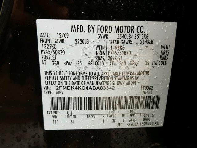 2FMDK4KC4ABA83342 - 2010 FORD EDGE LIMIT BLACK photo 10