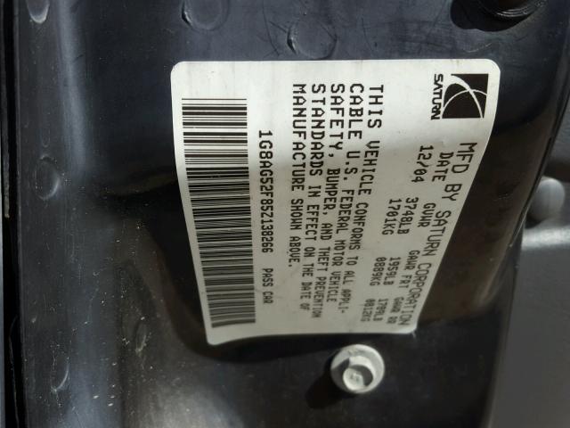 1G8AG52F85Z138266 - 2005 SATURN ION LEVEL SILVER photo 10