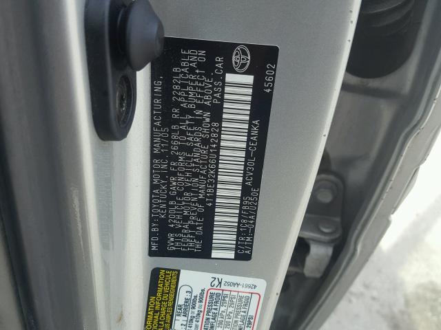 4T1BE32K66U142828 - 2006 TOYOTA CAMRY LE SILVER photo 10
