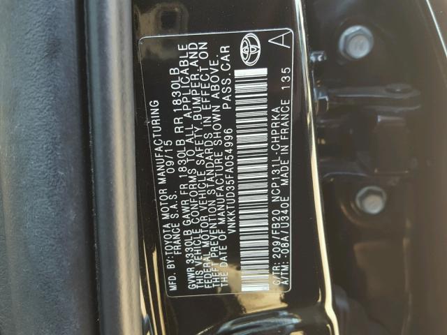 VNKKTUD35FA054996 - 2015 TOYOTA YARIS BLACK photo 10