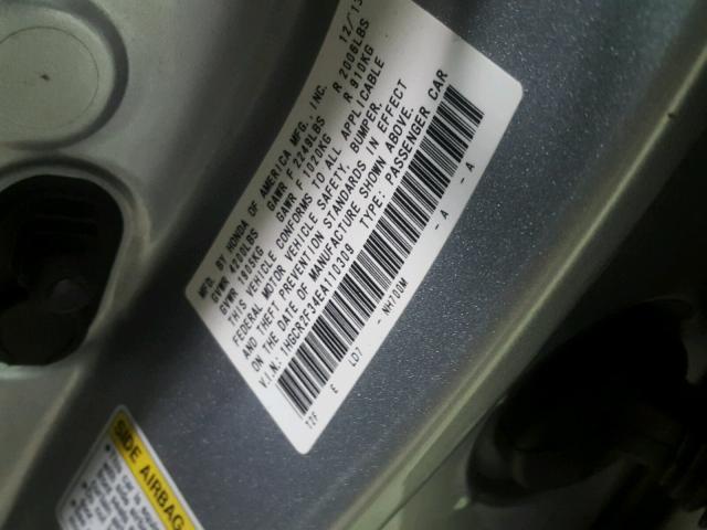 1HGCR2F34EA110309 - 2014 HONDA ACCORD LX SILVER photo 10