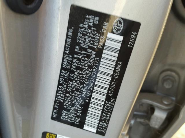 4T1BE30K35U392173 - 2005 TOYOTA CAMRY LE SILVER photo 10