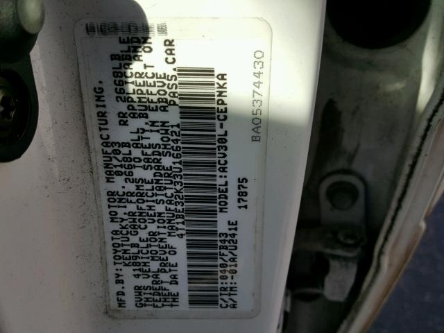 4T1BE32K33U166421 - 2003 TOYOTA CAMRY LE WHITE photo 10