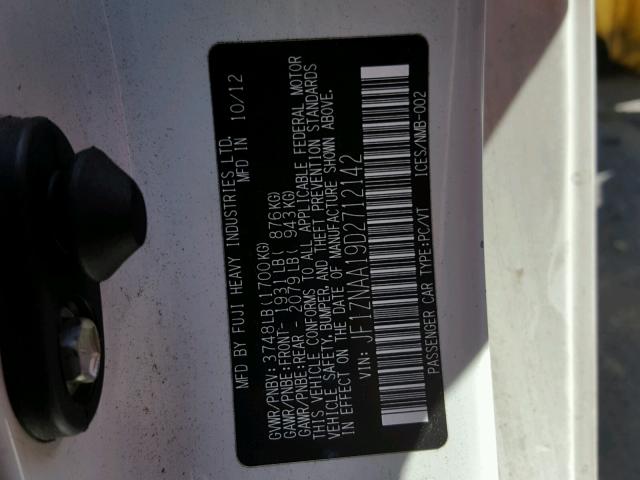 JF1ZNAA19D2712142 - 2013 TOYOTA SCION FR-S თეთრი ფოტო 10