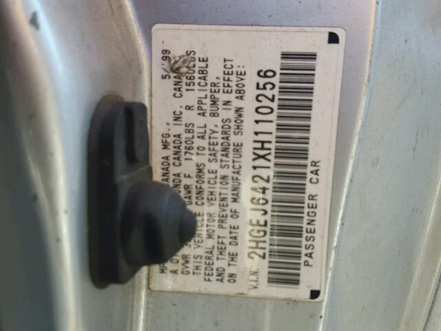 2HGEJ6421XH110256 - 1999 HONDA CIVIC CX SILVER photo 10