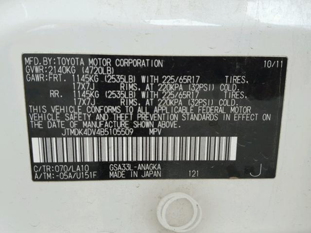 JTMDK4DV4B5105509 - 2011 TOYOTA RAV4 LIMIT CREAM photo 10