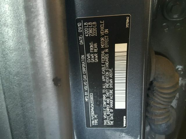 YV1382MW3A2558053 - 2010 VOLVO V50 2.4I CHARCOAL photo 10