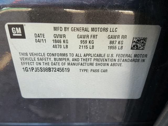 1G1PJ5S98B7245619 - 2011 CHEVROLET CRUZE ECO GRAY photo 10