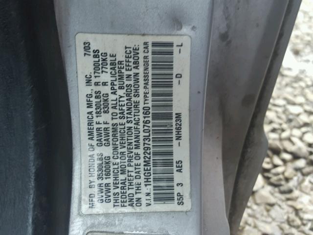 1HGEM22973L076160 - 2003 HONDA CIVIC EX ვერცხლისფერი ფოტო 10