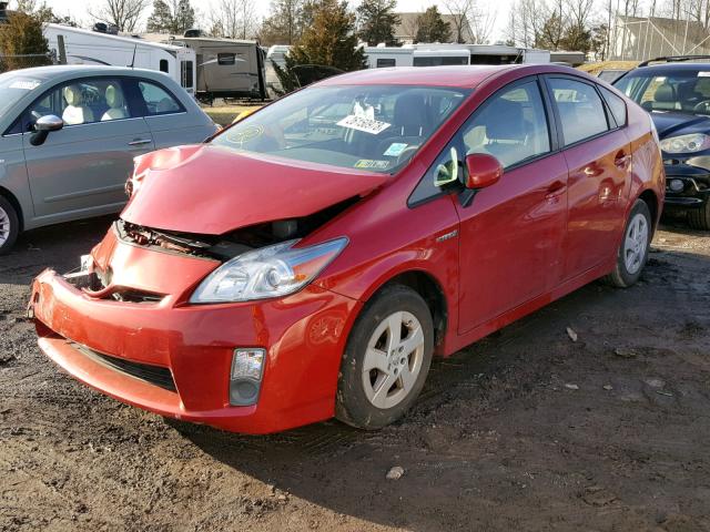 JTDKN3DU3A0053107 - 2010 TOYOTA PRIUS RED photo 2